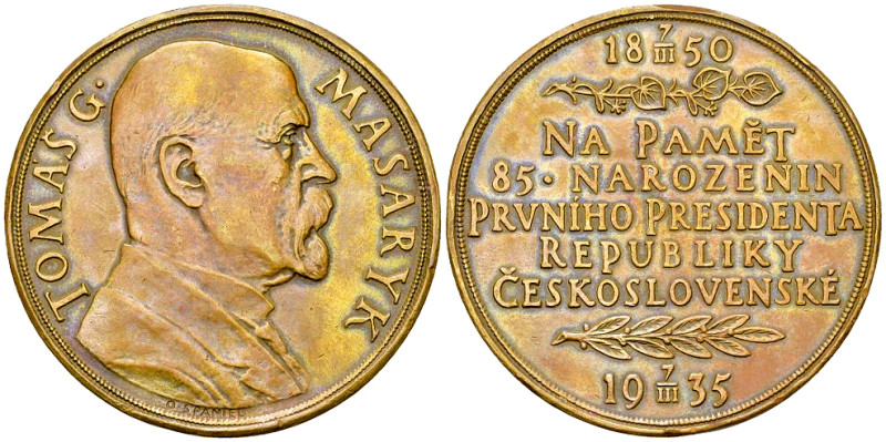 Czechoslovakia AE Medal 1935, Masaryk 

Czechoslovakia. AE Medal 1935 (50 mm, ...