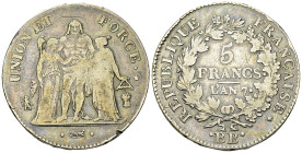 France, Directoire, AR 5 Francs l'an 7 BB, Strasbourg 

France, Directoire (1795-1799). AR 5 Francs l'an 7 BB (37 mm, 24.70 g), Strasbourg.
D. UNIO...