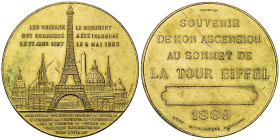 Paris, Médaille en cuivre doré 1889, Tour Eiffel 

France. Paris. Médaille en cuivre doré 1889 (42 mm, 41.49 g), Souvenir de l'ascension à la Tour E...