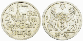Danzig, AR 2 Gulden 1923 

Deutschland. Danzig, Freie Stadt. AR 2 Gulden 1923 (9.97 g).
 AKS 12.

Sehr schön bis vorzüglich.

Aus der Sammlung ...