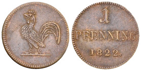 Frankfurt, CU 1 Pfenning 1822, sog. Judenpfennig 

Deutschland, Frankfurt. CU 1 Pfenning 1822 (19 mm, 1.31 g), sog. Judenpfennig.
J. 15; KM Tn1.
...