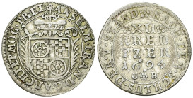 Mainz AR 12 Kreuzer 1694 Aschaffenburg 

Mainz, Erzbistum. Anselm Franz von Ingelheim (1679-1695). AR 12 Kreuzer 1694 (28 mm, 4.26 g), Aschaffenburg...