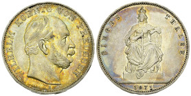 Preussen, AR Taler 1871 

Deutschland, Preussen. Wilhelm. AR Taler 1871 (18.46 g), auf den Sieg über Frankreich.
AKS 118.

Fast vorzüglich.