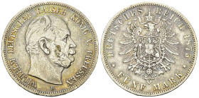 Preussen, AR 5 Mark 1875 B 

Deutschland. Preussen. AR 5 Mark 1875 B (27.51 g).
AKS 114.

Schön bis sehr schön.