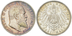 Württemberg, AR 3 Mark 1912 F 

Deutschland. Württemberg. Wilhelm II. AR 3 Mark 1912 F (16.65 g).
 AKS 144.

Schöne Patina. Vorzüglich.