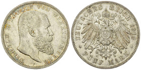 Württemberg, AR 5 Mark 1913 F 

Deutschland. Württemberg. AR 5 Mark 1913 F (27.77 g).
 AKS 143.

Vorzüglich.