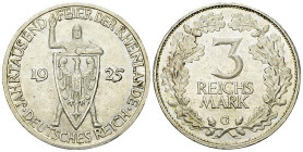 Weimarer Republik, AR 3 Reichsmark 1925 G, Rheinlande 

Deutschland, Weimarer Republik. AR 3 Reichsmark 1925 G (30 mm, 14.96 g), auf die Jahrtausend...