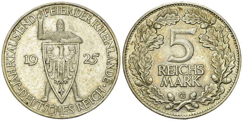 Weimarer Republik, AR 5 Reichsmark 1925 G, Rheinlande 

Deutschland, Weimarer ...