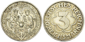Weimarer Republik, AR 3 Reichsmark 1927 A, Nordhausen 

Deutschland, Weimarer Republik. AR 3 Reichsmark 1927 A (14.99 g), Nordhausen.
AKS 76.

Vo...