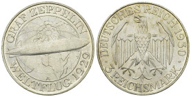 Weimarer Republik, AR 3 Reichsmark 1930 A, Zeppelin 

Deutschland, Weimarer Republik. AR 3 Reichsmark 1930 A (14.97 g). Zeppelin.
 AKS 86.

Fast ...