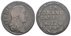 Napoli - Regno di Napoli - Ferdinando IV di Borbone (1759-1816) - 1 Grano da 12 Cavalli 1798 - R3 (RARISSIMA) - Cu - Gig. 144

BB

SPEDIZIONE SOLO...