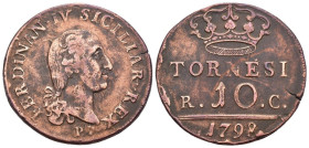 Napoli - Regno di Napoli - Ferdinando IV (1759 - 1816) - 10 Tornesi 1798 - D/ SICILIAR • • - Rara - Cu - Gig# 113b

BB+

SPEDIZIONE SOLO IN ITALIA...