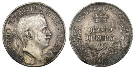 Somalia Italiana - Vittorio Emanuele III (1909 - 1925) - 1/4 di Rupia 1910, 0,42 Lire - NC - Ag 916,66 - Gig# 14 - colpi e graffi a ore 7 e segni di s...