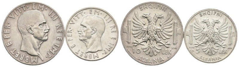 Albania - Lotto di 2 monete da 5 e 10 Lek 1939 - Ag.

med. SPL+

SPEDIZIONE ...