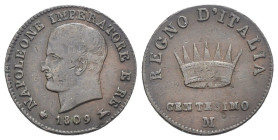 Napoleone I, Re d'Italia (1805 - 1814) - 1 Centesimo 1809, I° tipo - Zecca: Milano - NC - Cu 950 - Gig# 238

mBB

SPEDIZIONE SOLO IN ITALIA - SHIP...