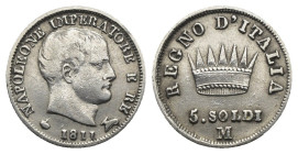 Napoleone I, Re d'Italia (1805 - 1814) - 5 Soldi 1811 - Zecca: Milano - Ag 900 - Gig# 190

BB+

SPEDIZIONE SOLO IN ITALIA - SHIPPING ONLY IN ITALY
