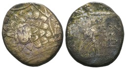 Greek bronze coin, Weight 7.52 gr - Diameter 21 mm PONTUS, Amisos . Circa 85-65 BC. Æ….Aegis / AMI-SOU, Nike walking right, holding palm tied with fil...