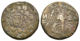 Greek bronze coin, Weight 7.99 gr - Diameter 20 mm PONTUS, Amisos . Circa 85-65 BC. Æ….Aegis / AMI-SOU, Nike walking right, holding palm tied with fil...