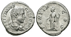 Weight 3.72 gr - Diameter 18 mm Silver Roman Imperial Coin
GETA (Caesar, 198-209). Denarius…..Obv: P SEPTIMIVS GETA CAES….Bare-headed and draped bust...