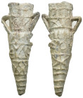 Weight 18.76 gr - Diameter 48 mm Pilgrim's Holy Water Ampulla with inscription on, 10th-14th century AD. A lead-alloy ampulla with tapering body, flar...