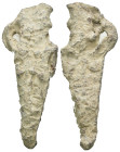 Weight 16.88 gr - Diameter 47 mm Pilgrim's Holy Water Ampulla with inscription on, 10th-14th century AD. A lead-alloy ampulla with tapering body, flar...