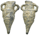 Weight 10.50 gr - Diameter 33 mm Pilgrim's Holy Water Ampulla with inscription on, 10th-14th century AD. A lead-alloy ampulla with tapering body, flar...