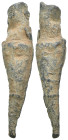 Weight 18.54 gr - Diameter 52 mm Pilgrim's Holy Water Ampulla with inscription on, 10th-14th century AD. A lead-alloy ampulla with tapering body, flar...