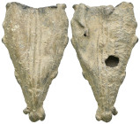 Weight 20.82 gr - Diameter 50 mm Pilgrim's Holy Water Ampulla with inscription on, 10th-14th century AD. A lead-alloy ampulla with tapering body, flar...