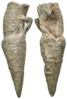 Weight 18.49 gr - Diameter 46 mm Pilgrim's Holy Water Ampulla with inscription on, 10th-14th century AD. A lead-alloy ampulla with tapering body, flar...