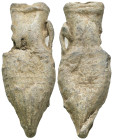 Weight 26.75 gr - Diameter 54 mm Pilgrim's Holy Water Ampulla with inscription on, 10th-14th century AD. A lead-alloy ampulla with tapering body, flar...