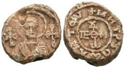 Seal, Weight 18.24 gr - Diameter 25 mm
BYZANTINE LEAD SEAL.(Circa 7th-11th Century).Pb.