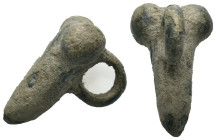 Bronze, Weight 15.43 gr - Diameter 27 mm

Roman bronze pendants in the shape of male genitalia, with suspension loop.
Circa 2nd - 3rd century AD
...