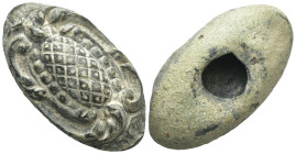 Bronze, Weight 81.74 gr - Diameter 66 mm .

Greek Ancient Tortoise

Accessory to end the oil lamp century 1-3