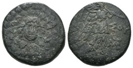 Weight 7.01 gr - Diameter 20 mm Bronze Greek Coin PONTUS, Amisos . Circa 85-65 BC. Æ….Aegis / AMI-SOU, Nike walking right, holding palm tied with fill...