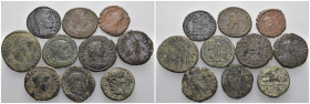 Weight 34.41 gr, 10 pieces Bronze Roman Group coins. Sold as seen.