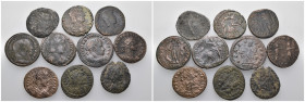 Weight 38.50 gr, 10 pieces Bronze Roman Group coins. Sold as seen.