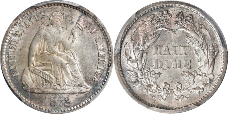 1872 Liberty Seated Half Dime. MS-64 (PCGS).
PCGS# 4400. NGC ID: 234X.

Estim...