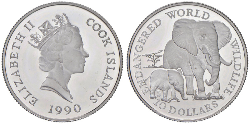 ISOLE COOK Elisabetta II (1952-2022) 10 Dollari 1990 - KM 80 AG (g 10,17) 
PROO...