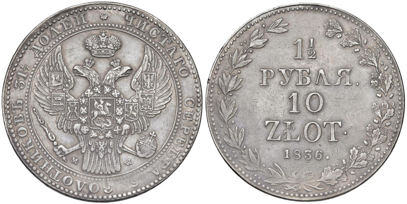 POLONIA Occupazione russa Nicola I (1825-1855) 10 Zlotych/un Rublo e mezzo 1836 ...