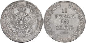 POLONIA Occupazione russa Nicola I (1825-1855) 10 Zlotych/un Rublo e mezzo 1836 MW - Kop. 9448 AG (g 30,85) Da montatura.
BB-M.di BB