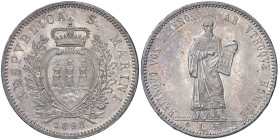 SAN MARINO Vecchia monetazione (1864-1938) 5 Lire 1898 - Gig. 17 AG (g 25,00) R
SPL-FDC