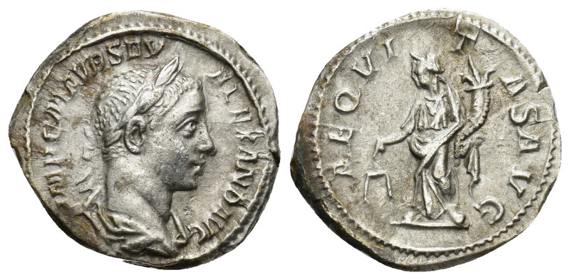 Severus Alexander.(AD 222-235) AR Denarius (3.2 Gr. 19mm.) Rome 
Laureate and dr...
