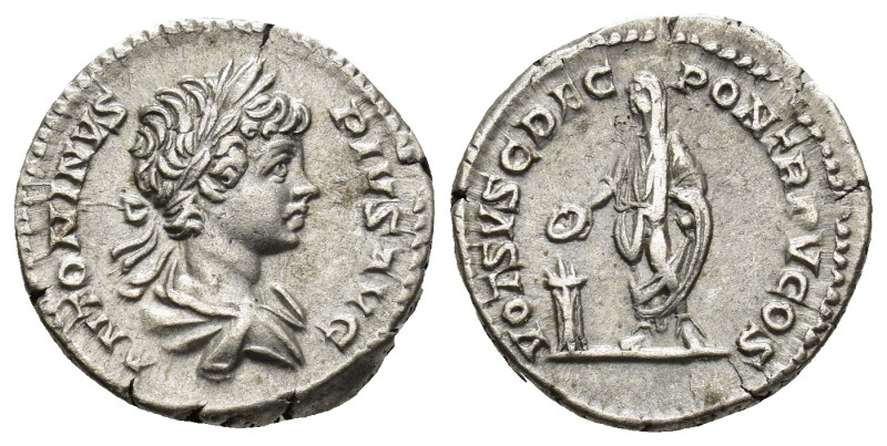 Caracalla. A.D. 198-217. AR Denarius (3.4 Gr. 18mm.). Rome 
Laureate and draped ...