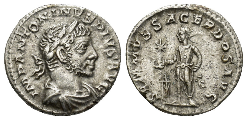 Elagabalus. A.D. 218-222. AR Denarius (2.9 Gr. 18mm.). Rome 
Laureate, horned, d...
