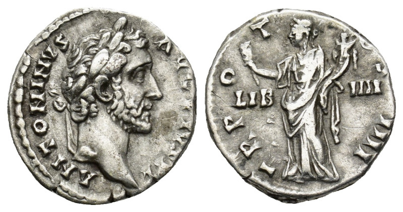 Antoninus Pius. A.D. 138-161. AR Denarius (3.45 Gr. 17mm.). Rome
 Laureate head ...