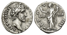 Antoninus Pius. A.D. 138-161. AR Denarius (3.45 Gr. 17mm.). Rome
 Laureate head right 
Rev. Liberalitas standing left, holding coin dispenser and corn...