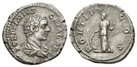 Geta. As Caesar, A.D. 198-209. AR Denarius (3.5 Gr. 20mm.). Rome, under Septimius Severus and Caracalla, A.D. 200-205. 
Bare-headed and draped bust of...