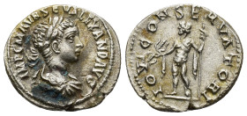 Severus Alexander AD 222-228. AR Denarius. (3.1 Gr. 19mm.) Rome 
Laureate, draped and cuirassed bust right 
Rev. Jupiter standing facing, head left, h...