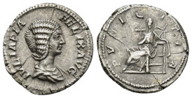Julia Domna, Augusta, 193-217. AR Denarius (3.2 Gr. 19mm.), Rome 
 Draped bust of Julia Domna to right, her hair in five waves and bound up at the bac...