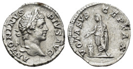 Caracalla (198-217), AR Denarius, (3.16 Gr. 18mm.) Rome 
Laureate and draped bust right, 
Rev. Emperor standing left, holding patera over altar.